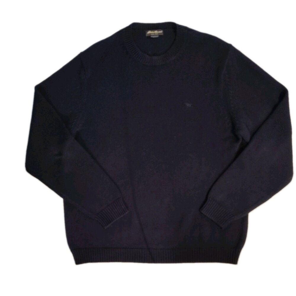 Eddie Bauer Mens XL Sweater Navy 100% Cotton Crew Neck Knit Pullover Preppy